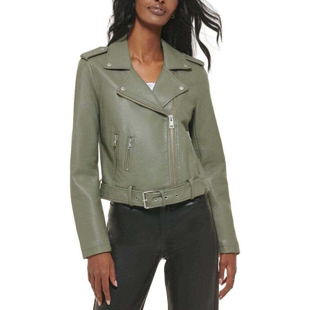 Levi Strauss Womens Plus Size 3X Belted Green Motorcycle Jacket Outerwear